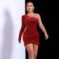 Fashionable Sequin One-shoulder Long-sleeve Bodycon Dress