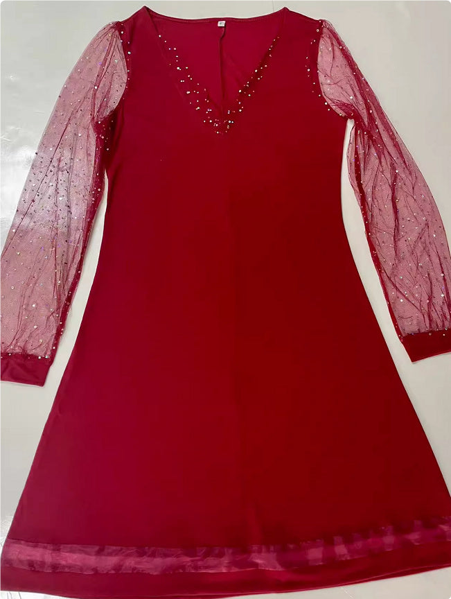 Side Sleeve V-neck Pullover Dress