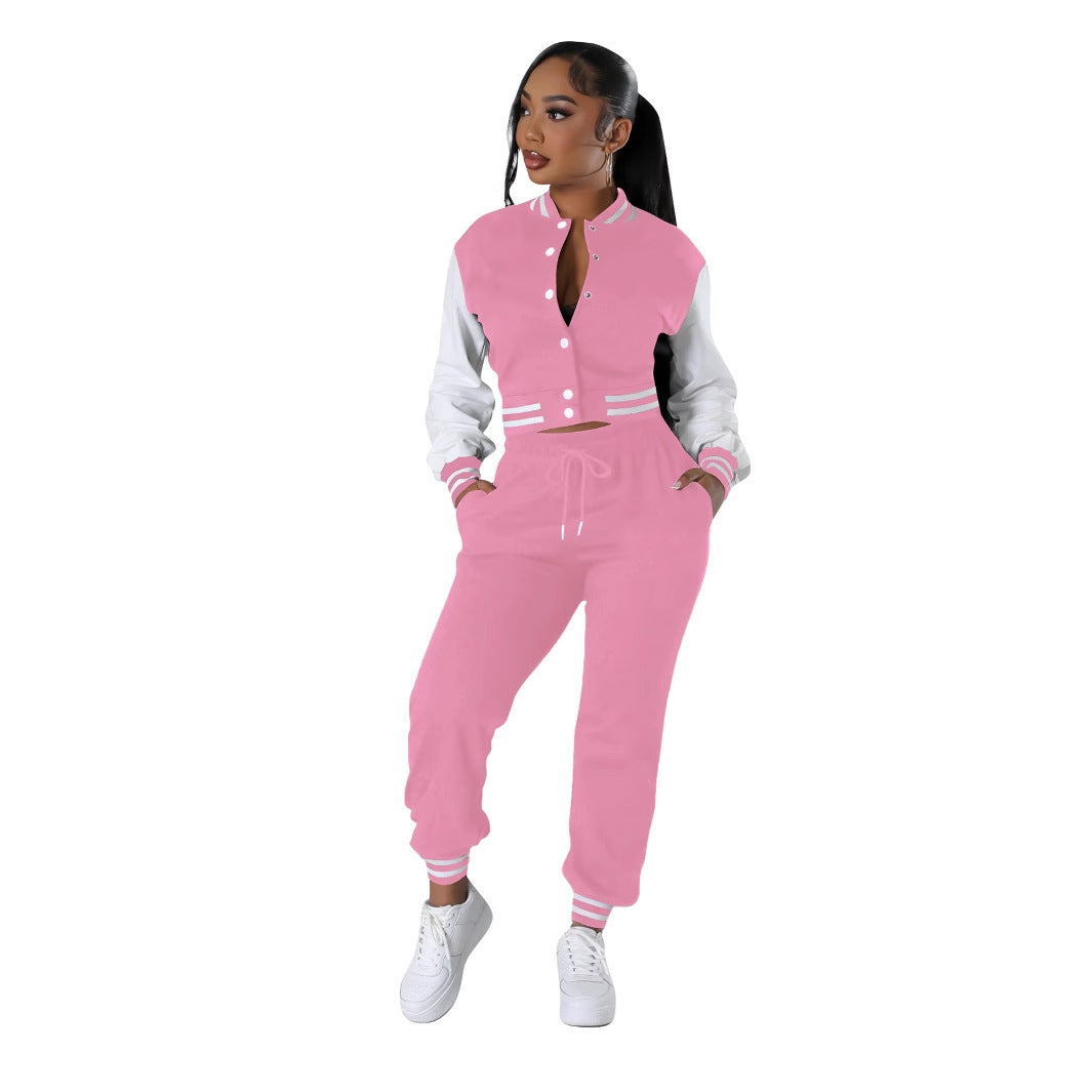 Women's Fashion Baseball Uniform Stitching Single-breasted Two-piece Suit