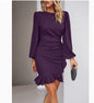 Women's Puff Long Sleeve Dresses Fashion Graceful Solid Color Slim Hip-covering Short Dress Womens Clothing