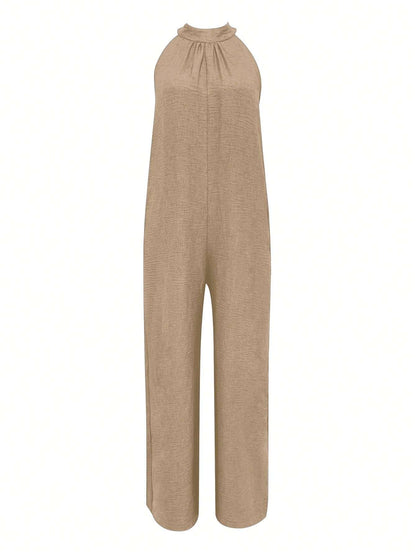 Sleeveless Halter Ruffled Young Women's Jumpsuit