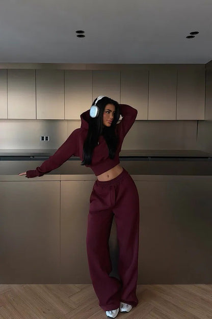 Round Neck Long-sleeve Suit Women's Pocket Pants