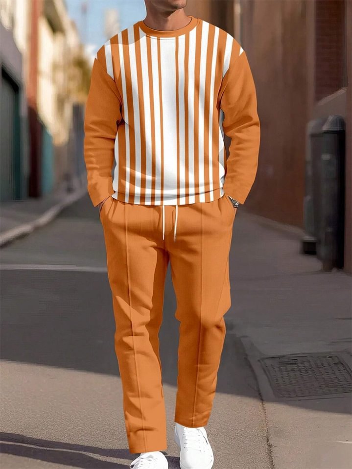 Fashion Line Printing Men's Round Neck Suit