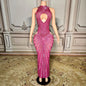 Womens Sexy Mesh Hollow-Out Nightclub Stage Dress Performance Outfit Evening Gown