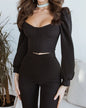 Casual Palace Style Bishop Sleeves Top Bell-bottom Pants Suit