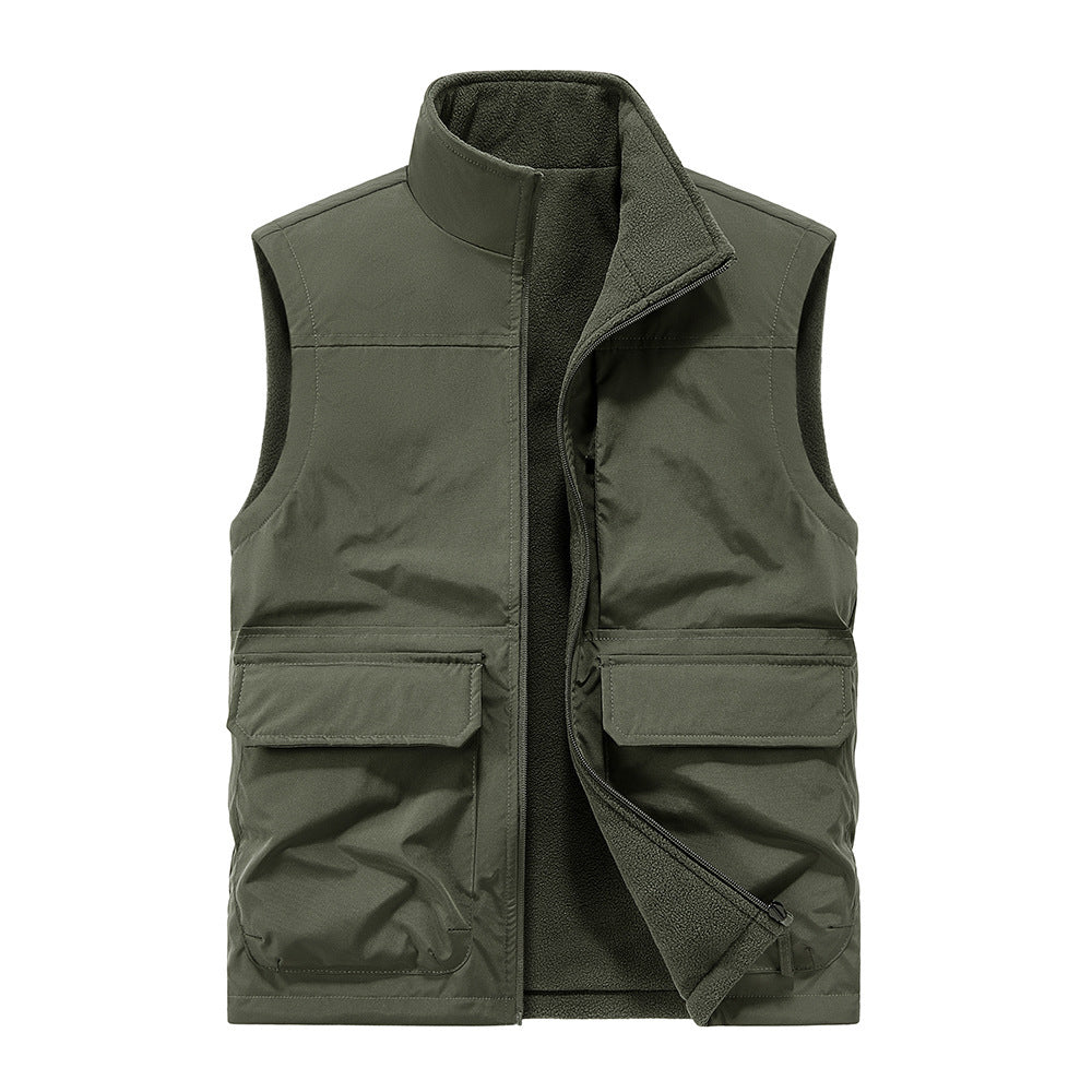 Men's Outdoor Double-sided Wear Velvet Vest Multi-pocket Leisure Cargo