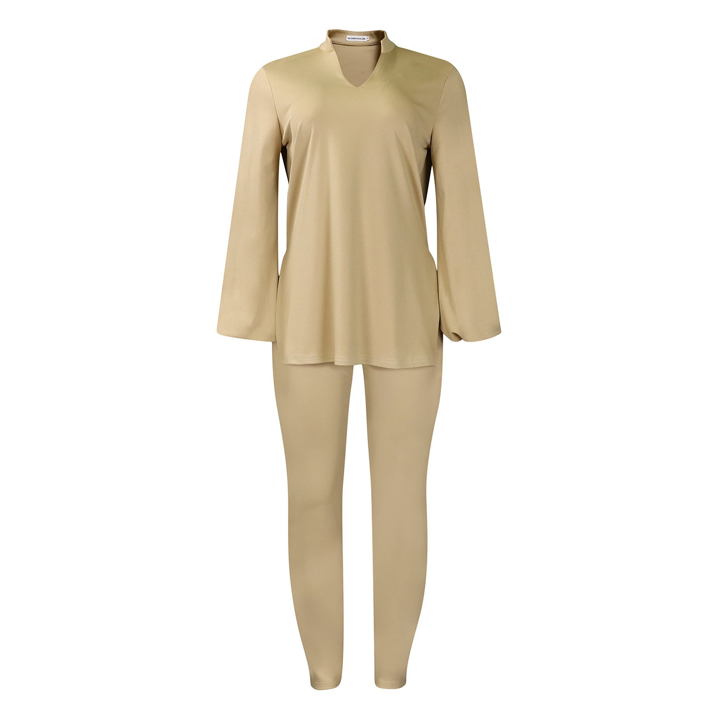 Solid Color Plus Size V-neck Long Sleeve Top Pants Suit