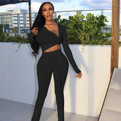 Women's Clothing Fashion Irregular Collar Drawstring Two-piece Suit