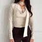 Retro Slim Ribbon Long Sleeve T-shirt For Women