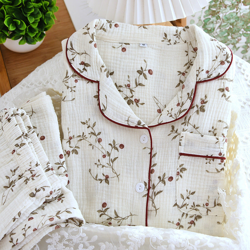 Women's Cotton Gauze Pajamas Spring And Autumn Long-sleeved Trousers