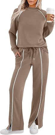 Round Neck Long Sleeve Stretch Leg Slit Casual Sweatshirt Outfit