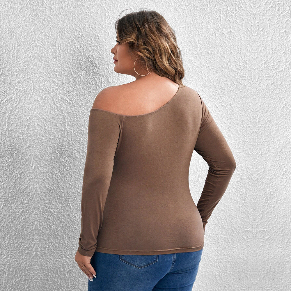 Women's Slim-fitting Sexy Off-shoulder Oblique Collar Knit Long-sleeve Top