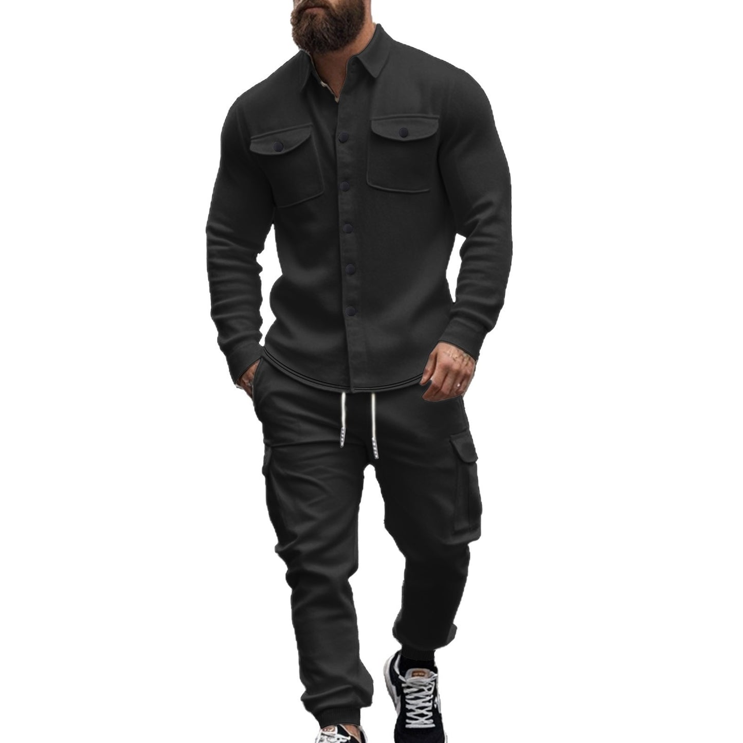 Hunting-style Lapel Jacket Loose And Warm Two-piece Set For Men