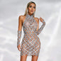 High-end Women's Heavy-duty Rhinestone Plaid Sequined Gloves Ultra-short Dress