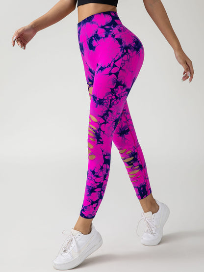 2 Pack New Style Hollow-Out Tie-Dye High-Waisted Tummy-Control Yoga Pants