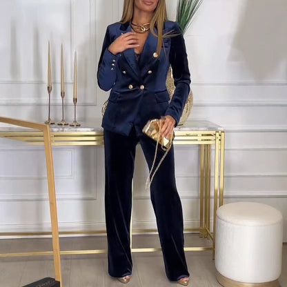 Women's Fashion Double-Breasted Velvet Two-Piece Suit