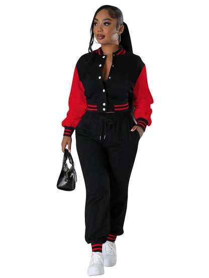 Women's Fashion Baseball Uniform Stitching Single-breasted Two-piece Suit