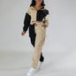 Women's Color Block 2 Piece Set, Full Zip Up Cropped Hoodie Jacket & Drawstring Cargo Pants, Casual Streetwear Outfit