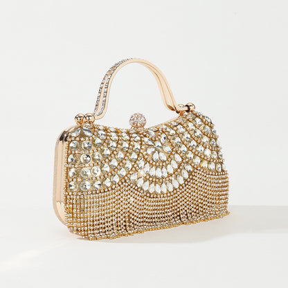 Rhinestone Tassel Portable Chain Box Dinner Bag Women