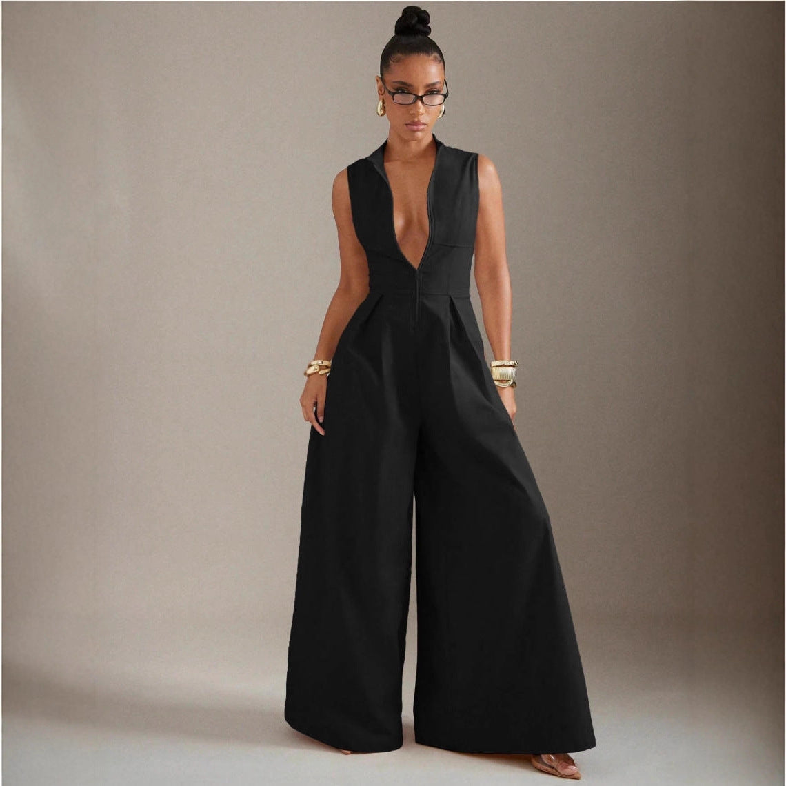 Women's Solid-color Sleeveless Zip-up Dress