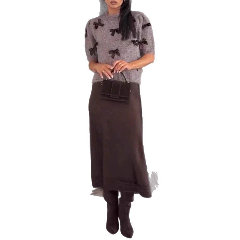 European And American Sweater Pocket Slit Ladies Skirt