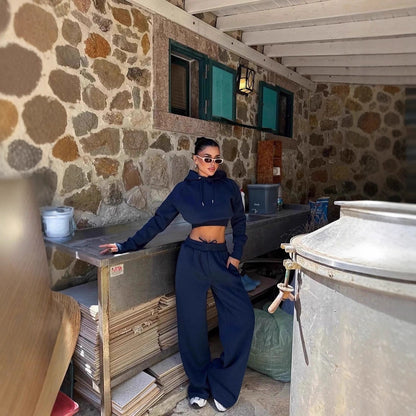 Round Neck Long-sleeve Suit Women's Pocket Pants