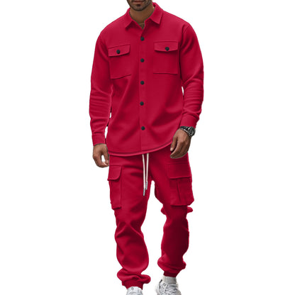 Hunting-style Lapel Jacket Loose And Warm Two-piece Set For Men