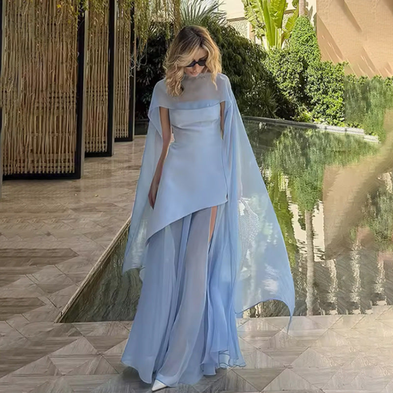 Womens Solid-Color Strapless Dress With Fluttering Ties And A Slit