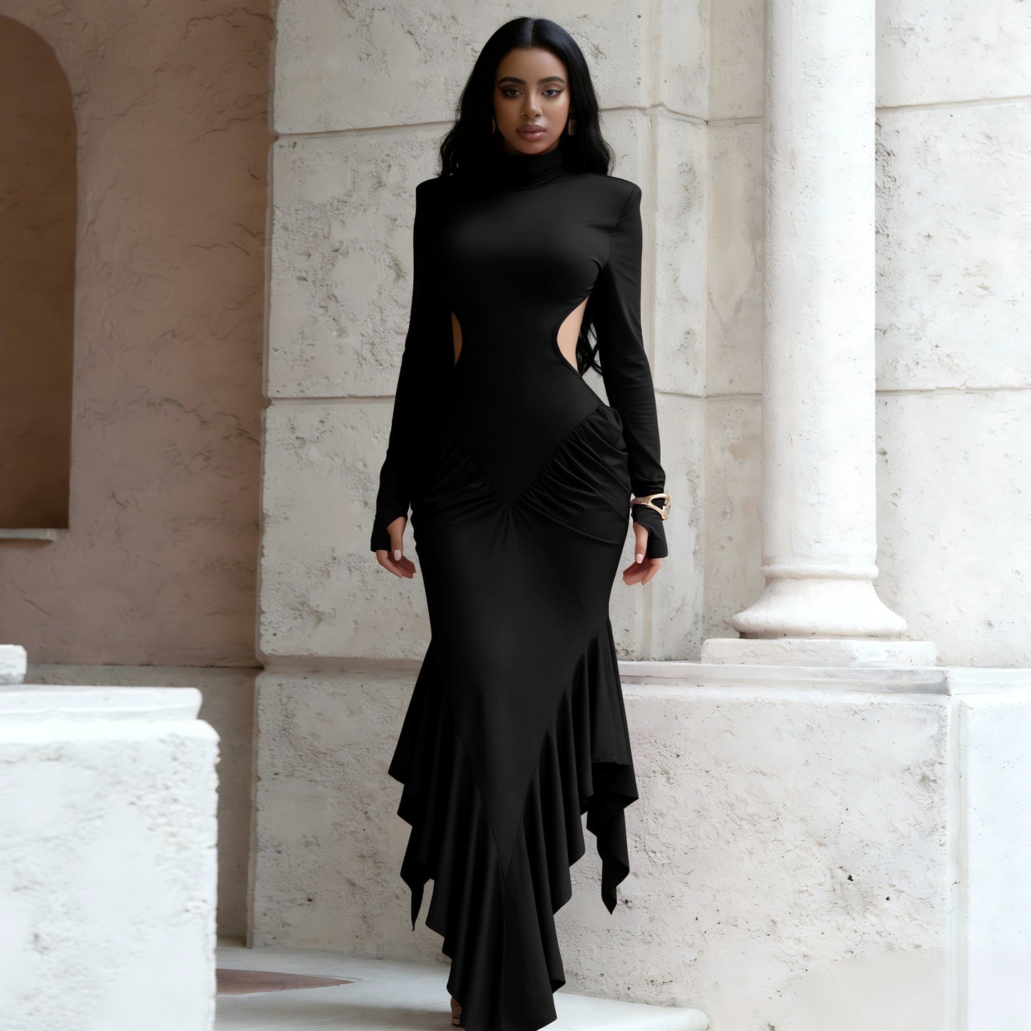 Backless Evening Gown In A Solid Color