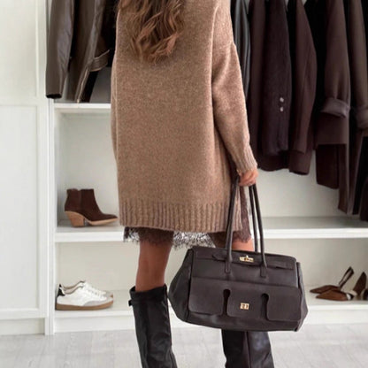 Solid Color Long Sleeve Round Neck Top