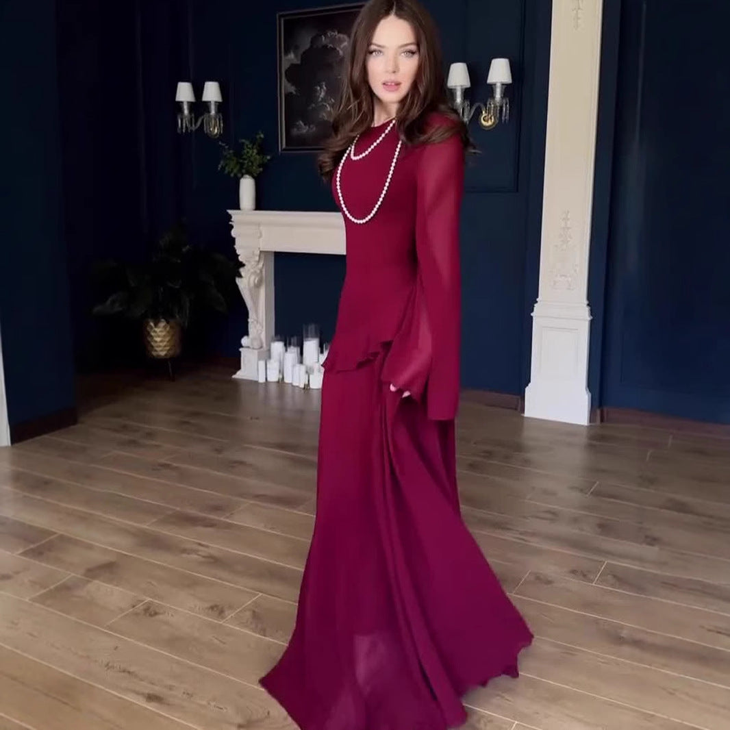 Elegant Temperament Long Sleeve Long Dress Luxurious Lightweight Dress Women