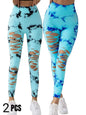 2 Pack New Style Hollow-Out Tie-Dye High-Waisted Tummy-Control Yoga Pants