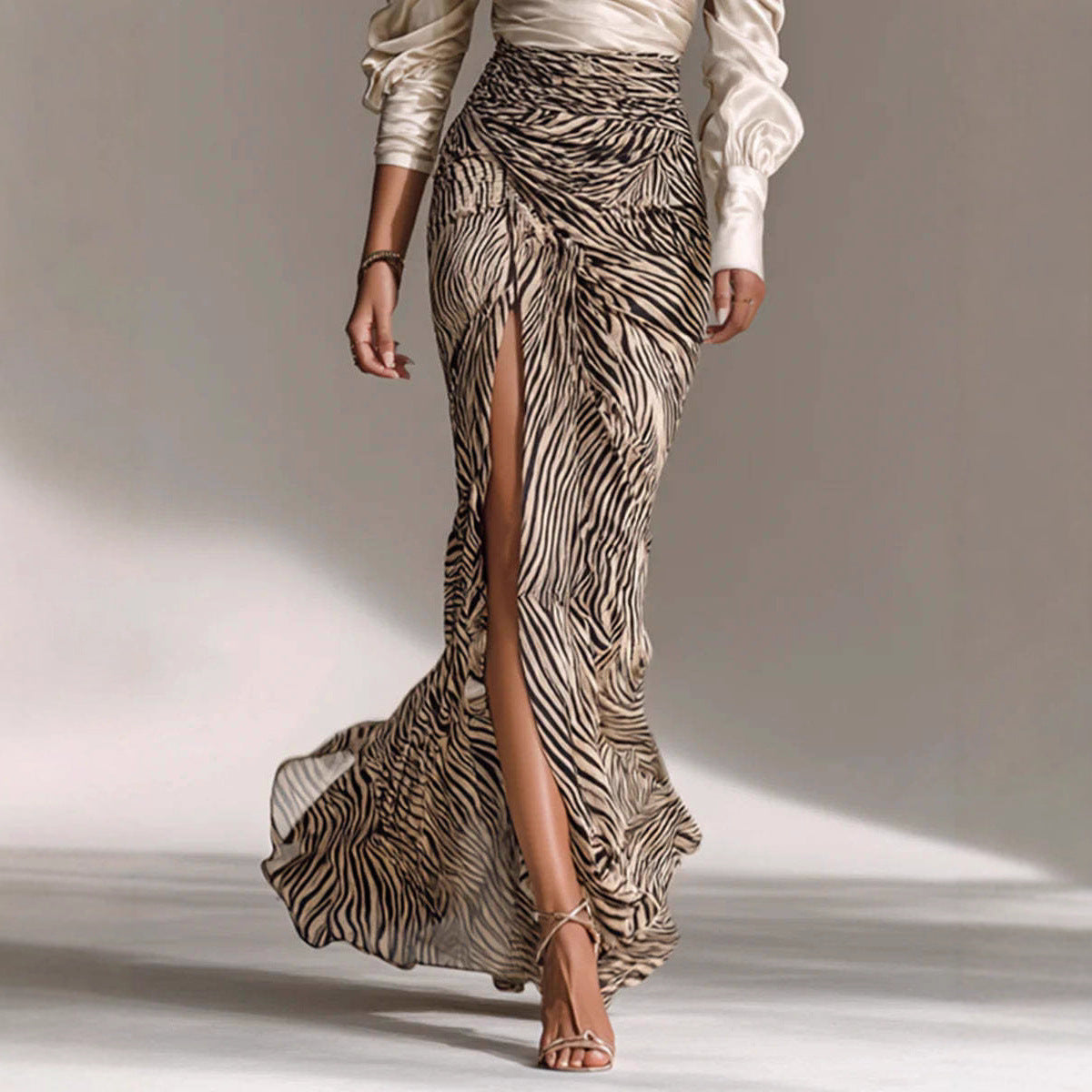 New Women's Long Sleeve Satin Shirt Dress