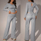 Womens Solid-Color Casual Fashion Top And Pants Set