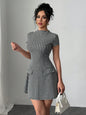 Elegant Houndstooth Dress With Fake Pockets