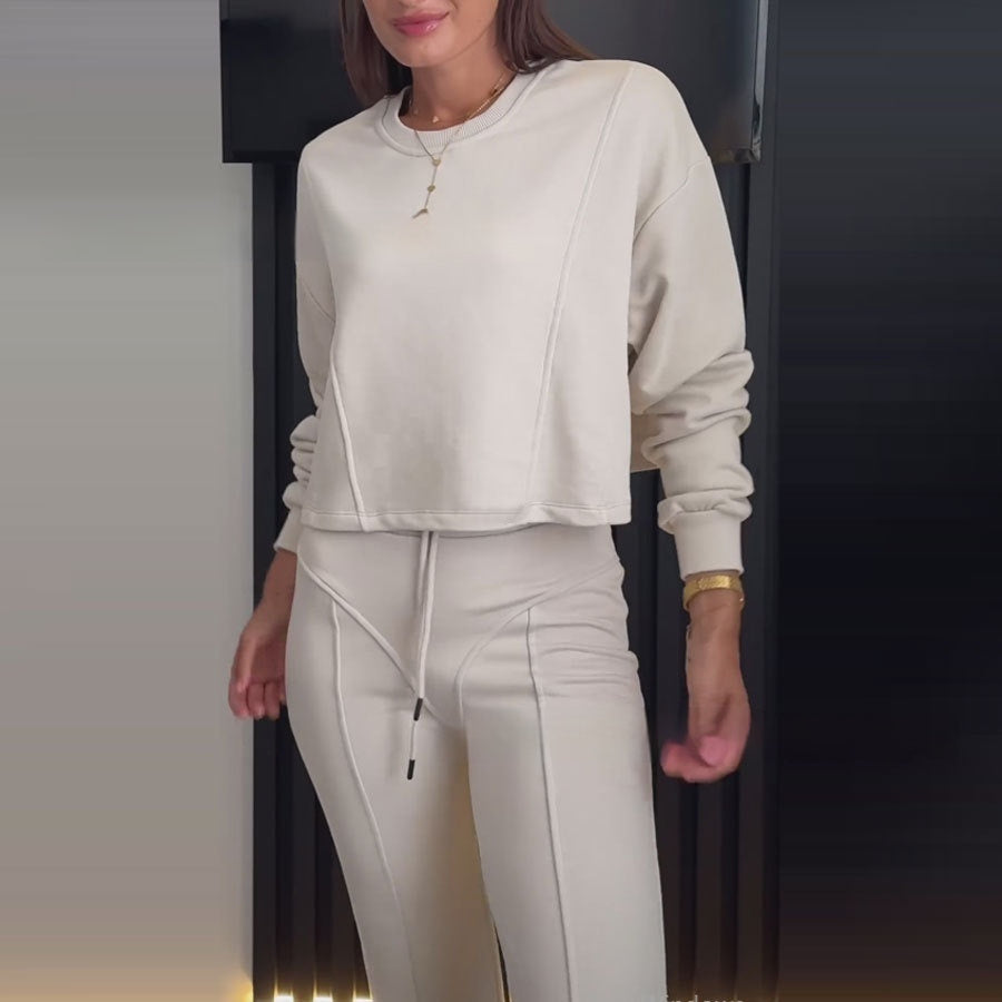 Fashion Casual New Style Women's Solid Color Hooded Top Two-piece Pants