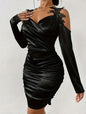 Spring And Autumn New Satin Elegant Lace Bodycon Dress With Pleated Skirt