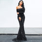 Sexy Strapless Long Sleeve Sequins Party Evening Dress