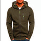 Men's Casual Zipper Hooded Sweater Solid Color Sports Fitness Jackets Cardigan