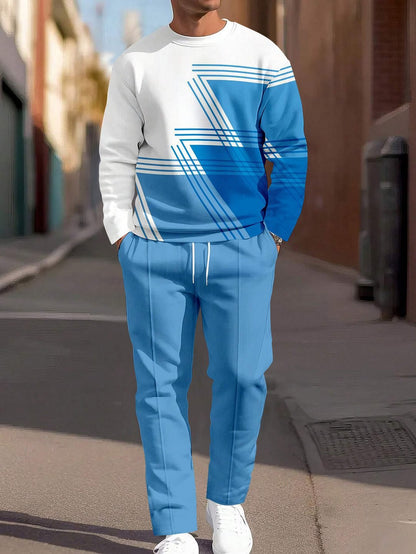 Fashion Men's Casual Sporty Round Neck Sweatshirt And Pants Two-piece Set