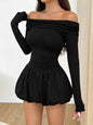 Womens Solid-Color One-Shoulder Long-Sleeve Ruffle Dress