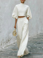 Womens Short Top And High-Waisted Casual Pants Two-Piece Set