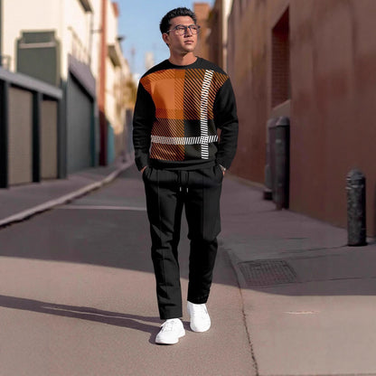 Autumn Casual Fashion Men's 3D Digital Print Round Neck Loose Sweatshirt And Sweatpants Set