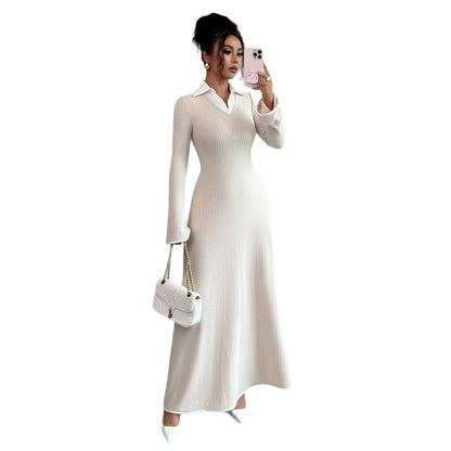 Simple And Stylish Solid Color Long Sleeve Dress For Women