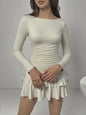 Women's Solid-Color Long-Sleeve Drawstring Fashion Short Dress
