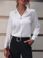 Commuter V-neck Long-sleeved Shirts Ins Fashion Solid Color Pullover Top Autumn And Spring Women's Clothing