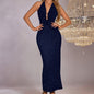 Sexy Backless Boat-neckline Halter Strap Slit Maxi Dress
