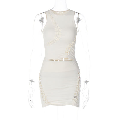 Fashion Solid Color Round Neck Sleeveless Skirt