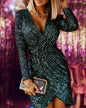 Women's Beaded Embellished V-neck Velvet Dress