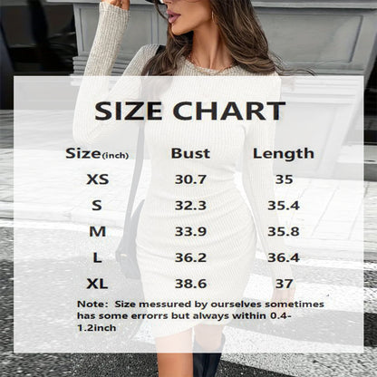 Women's Elegant Asymmetric Hem Bodycon Mini Dress, Long Sleeve Round Neck Slim Fit Dress For Office And Party